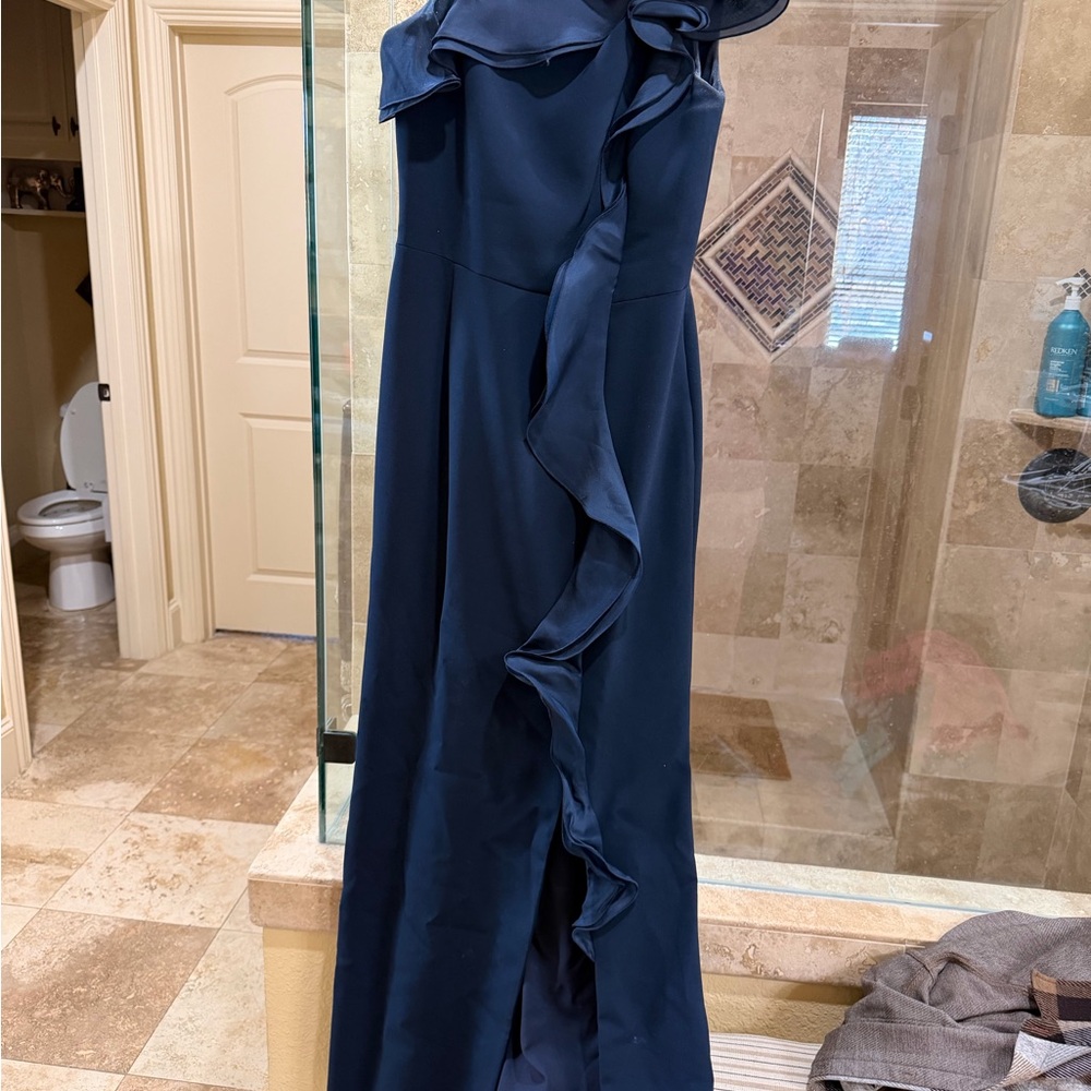 Elegant Navy Ruffle Gown